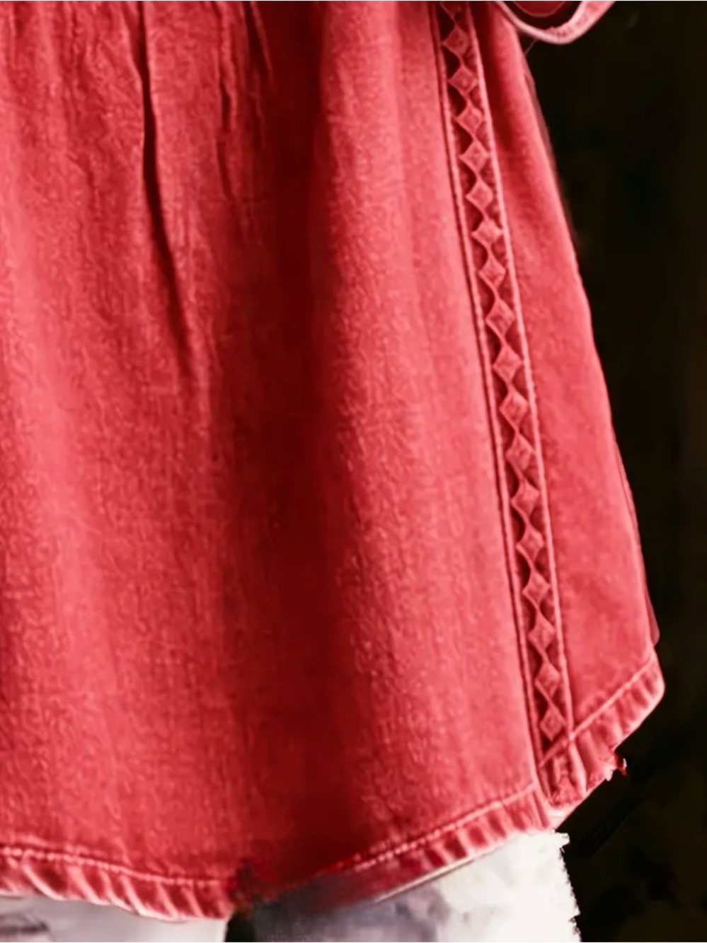 Astrid Babydoll Square-Neck Peasant Tunic in Dusty Rose Red With Trim XL NWT - Picture 2 of 3